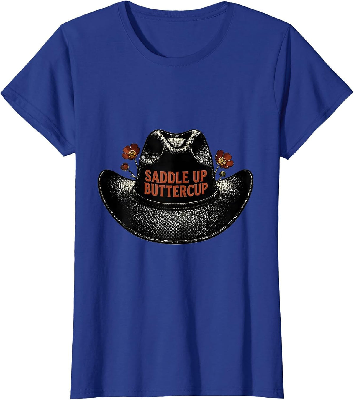 Women's Saddle Up Buttercup Cowgirl Western Design T-Shirt - Royal Blue