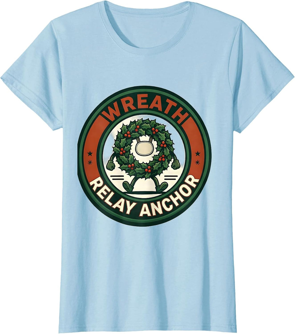 Wreath Relay Anchor Funny Christmas 5K Run Runner Squad T-Shirt - Baby Blue