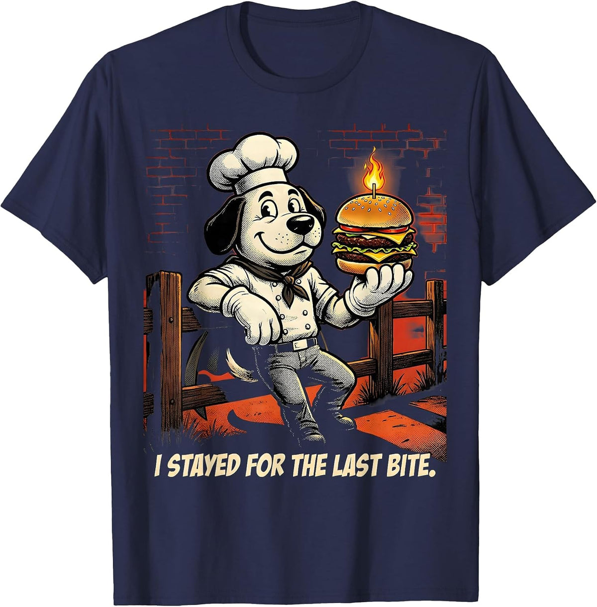 I Stayed For The Last Bite Chef Dog Grill Humor T-Shirt - Navy Blue