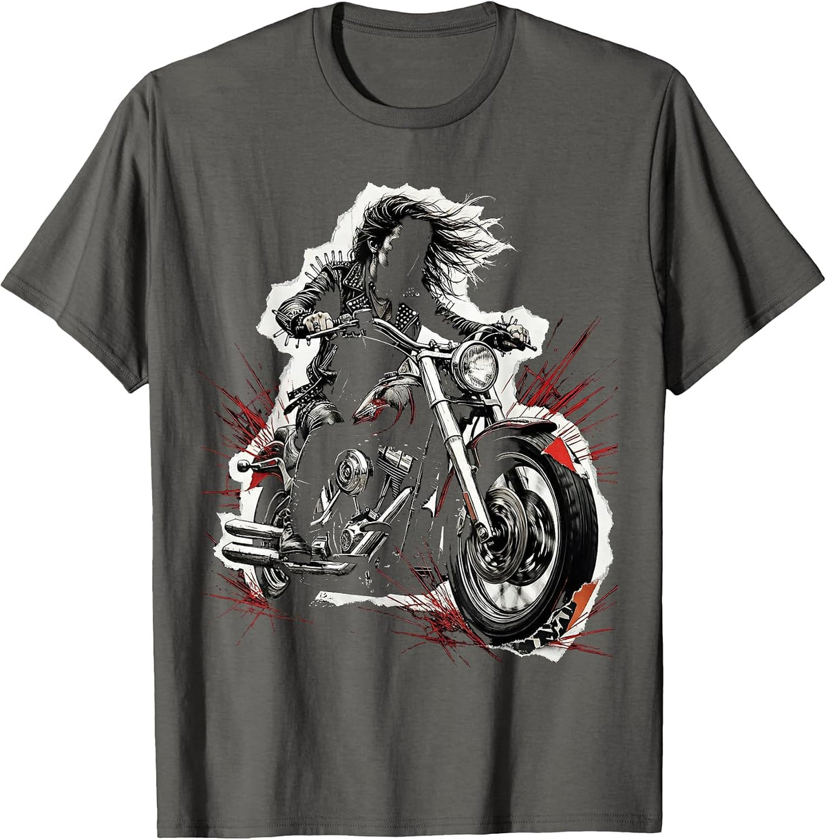 Fierce Biker Illustration Gen X Motorcycle Design T-Shirt - Asphalt Grey