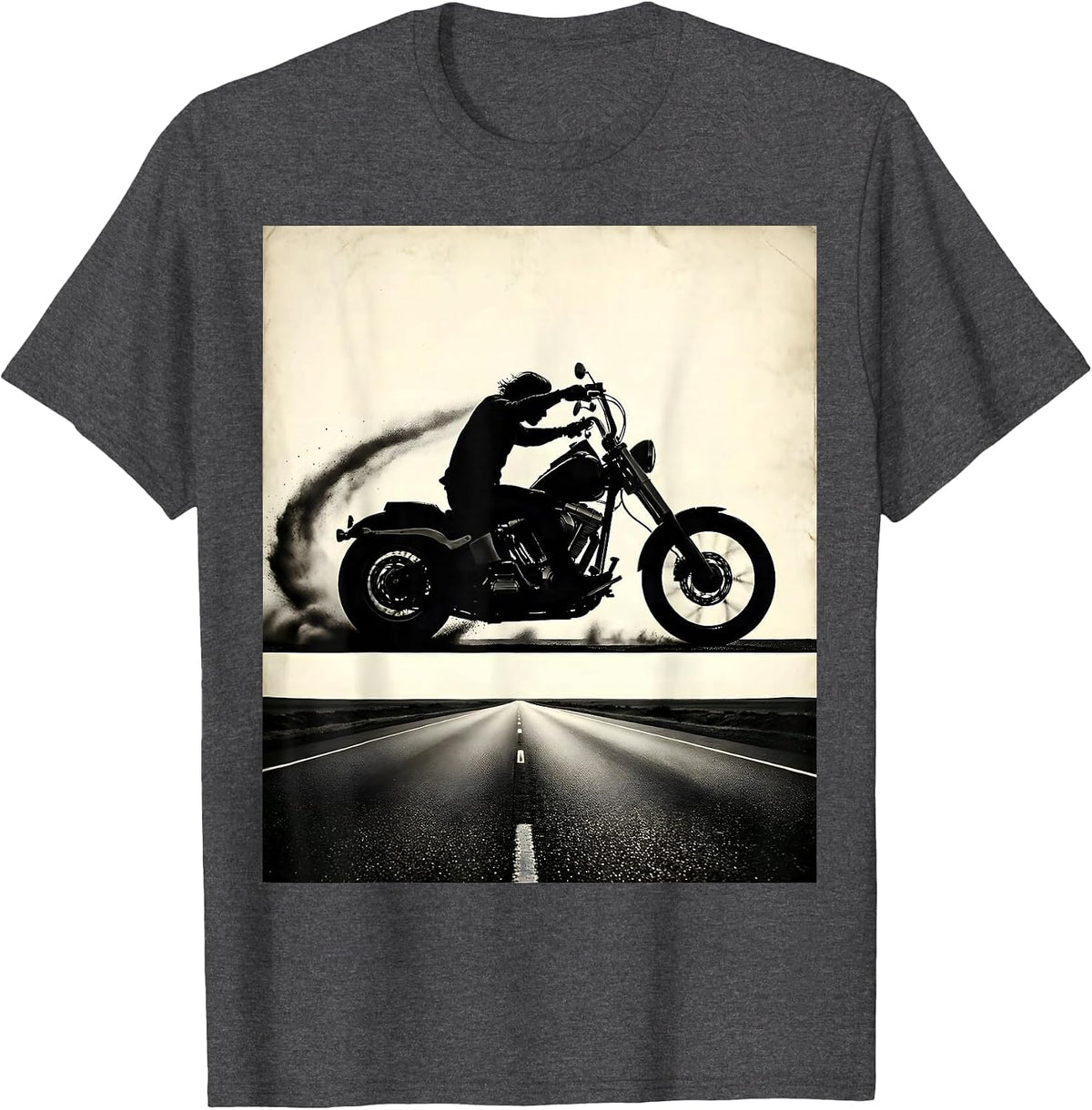 Men's Vintage Motorcycle Freedom Open Road Graphic T-Shirt - Dark Heather Grey