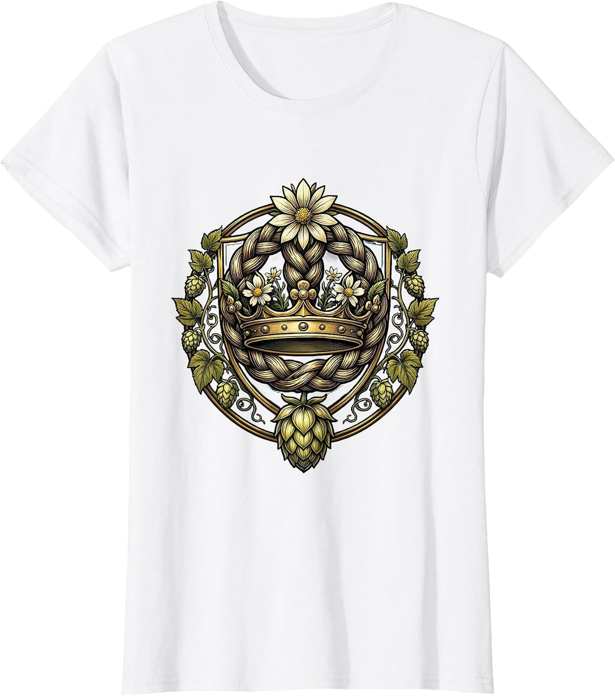 Oktoberfest Wildflower and Hops Braided Hair Design T-Shirt - White