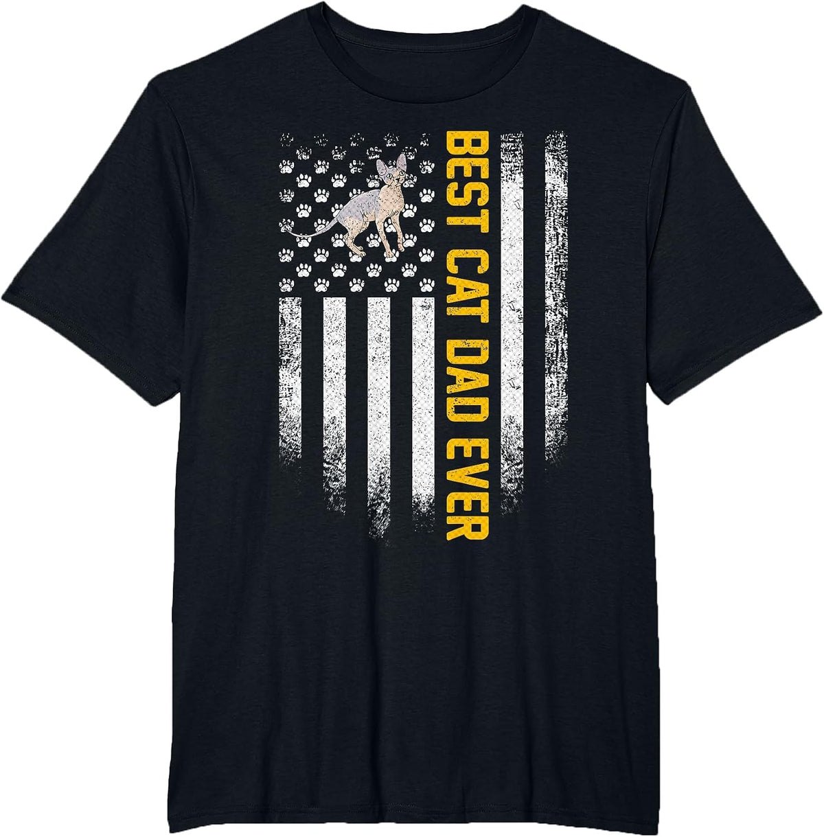 Vintage USA American Flag Best Sphynx Cat Dad Ever Funny T-Shirt - Black