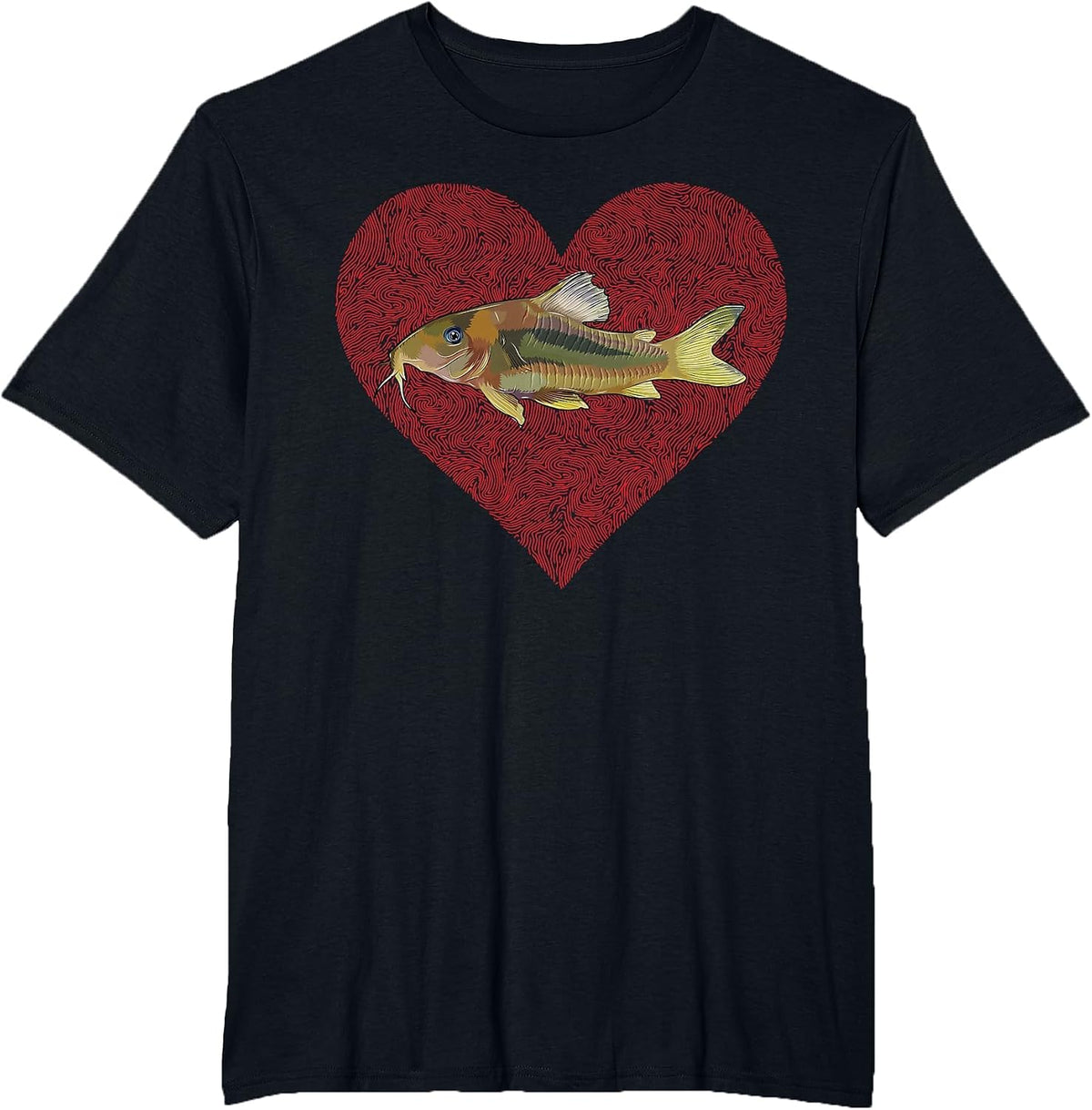Corydoras Catfish Valentine's Day Fish Love Fingerprint T-Shirt - Black