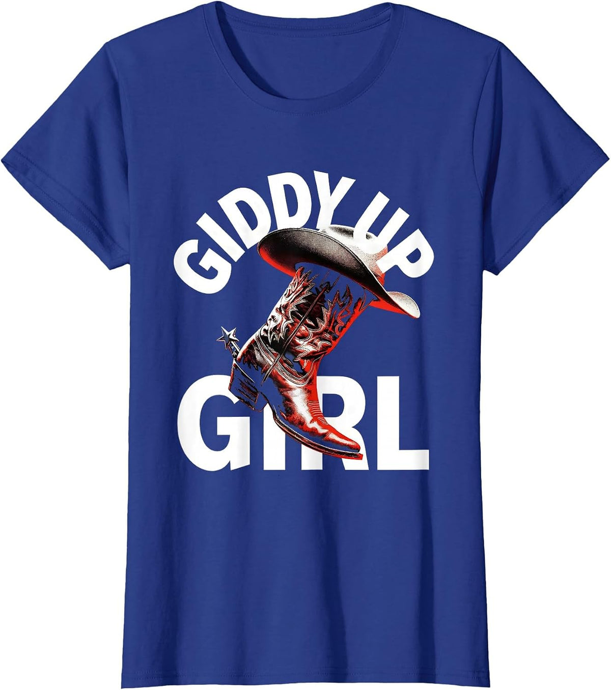 Women's Giddy Up Girl Cowgirl Western Design T-Shirt - Royal Blue