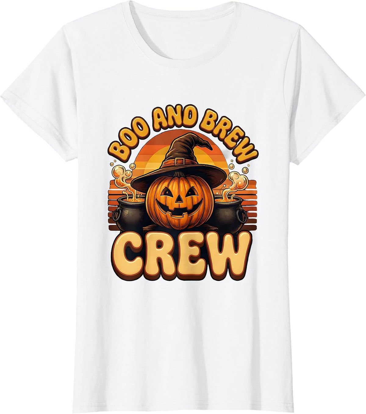 Boo and Brew Crew Halloween Design T-Shirt - White