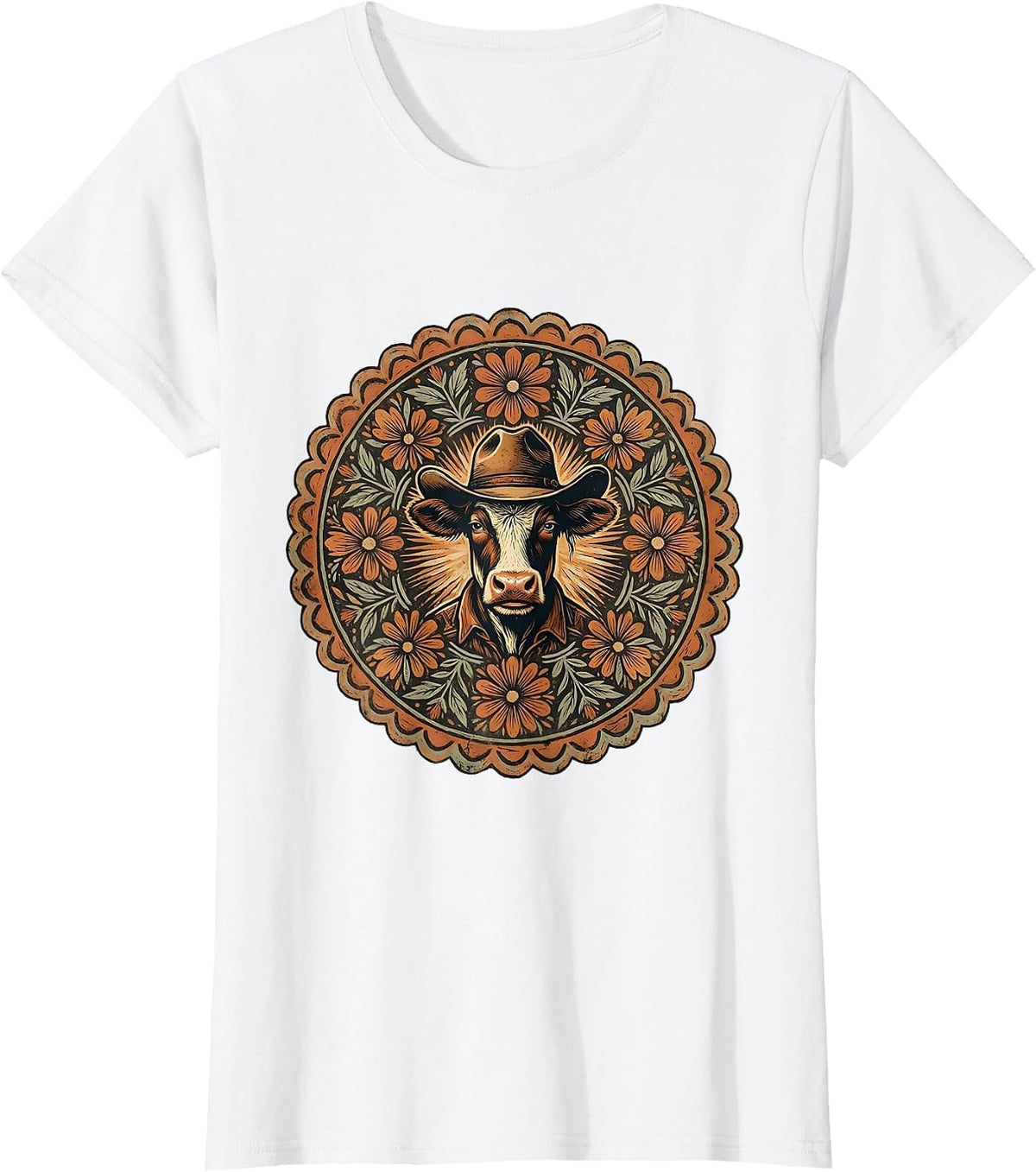 Women's Shadowed Cowgirl Hat Brim Graphic T-Shirt - White