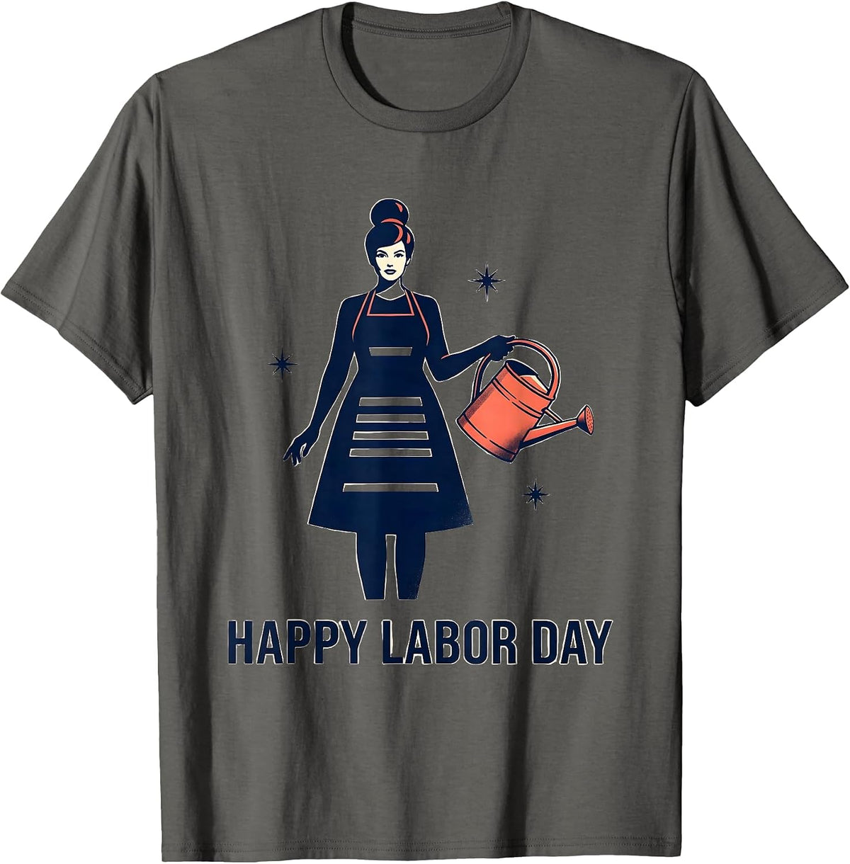 Happy Labor Day Midcentury Modern Patriotic Woman Graphic T-Shirt - Asphalt Grey