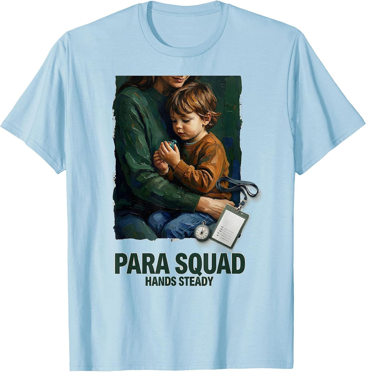Men's Para Squad Hands Steady Paraprofessional Teacher Aide Back T-Shirt - Baby Blue