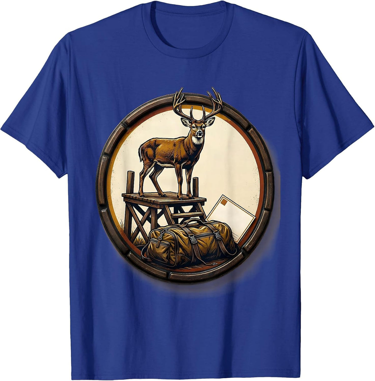 Sealed Buck Camp Badge Wood Type Letterpress Hunting Dad T-Shirt - Royal Blue