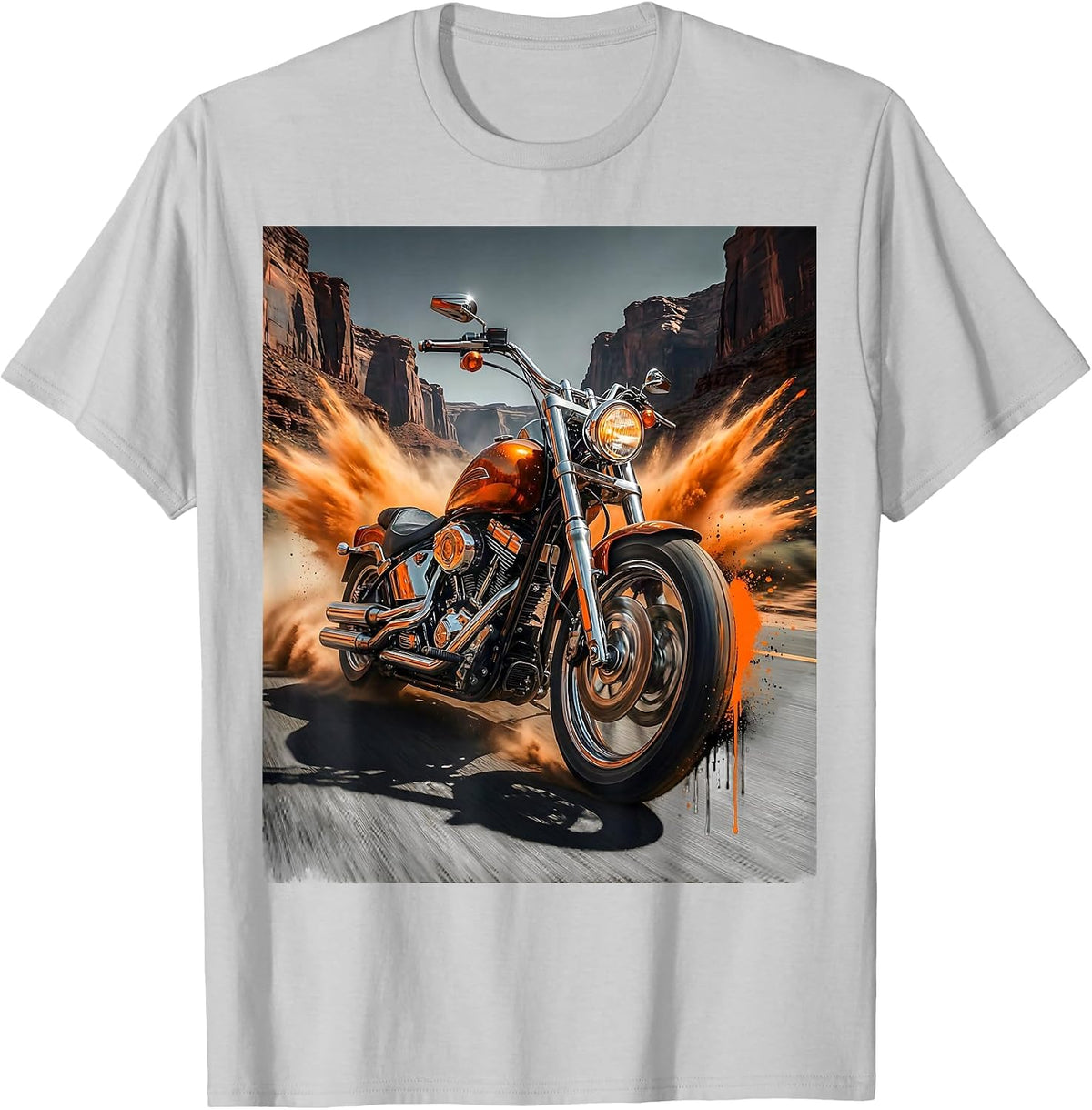 Men's Motorcycle Canyon Dust Cloud Freedom Rider T-Shirt - Silver Grey