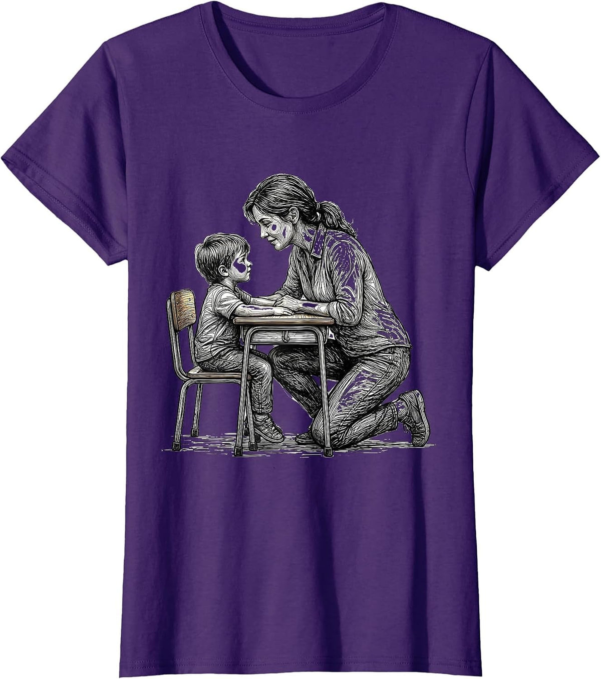 Women's Paraprofessional Teacher's Aide Student Desk Graphic T-Shirt - Purple