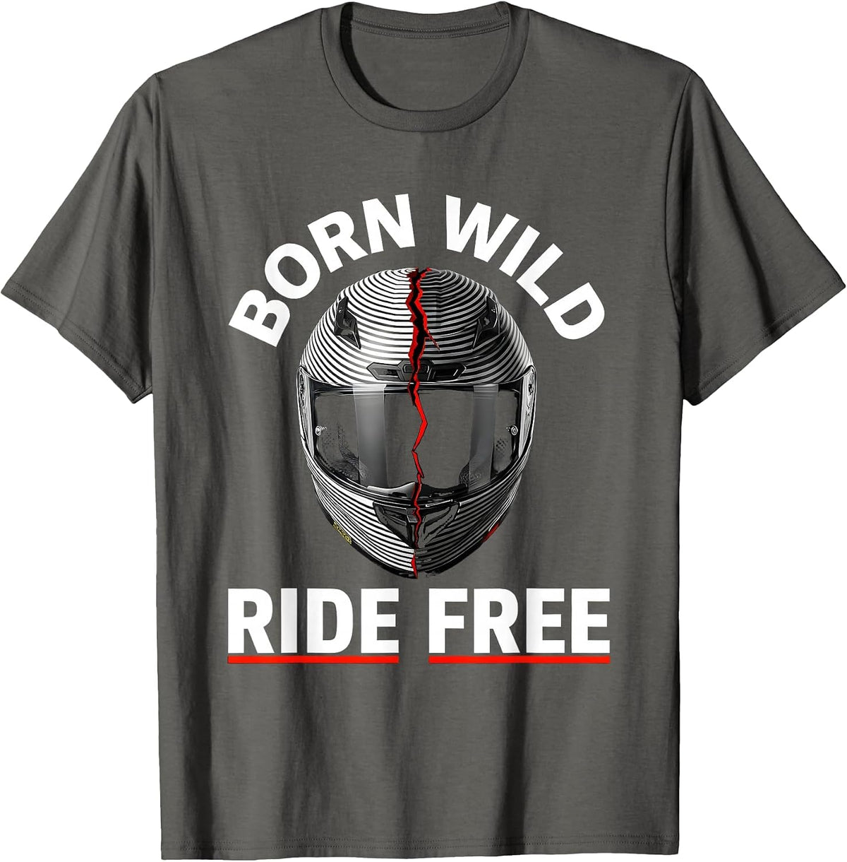 Born Wild Ride Free Motorcycle Design T-Shirt - Asphalt Grey