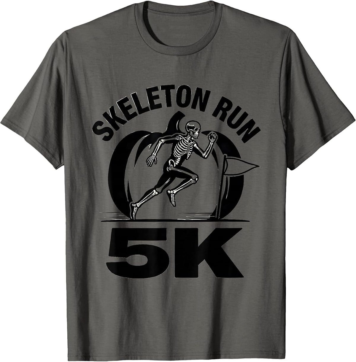 Skeleton Run 5K Funny Halloween Pumpkin Running Costume T-Shirt - Asphalt Grey