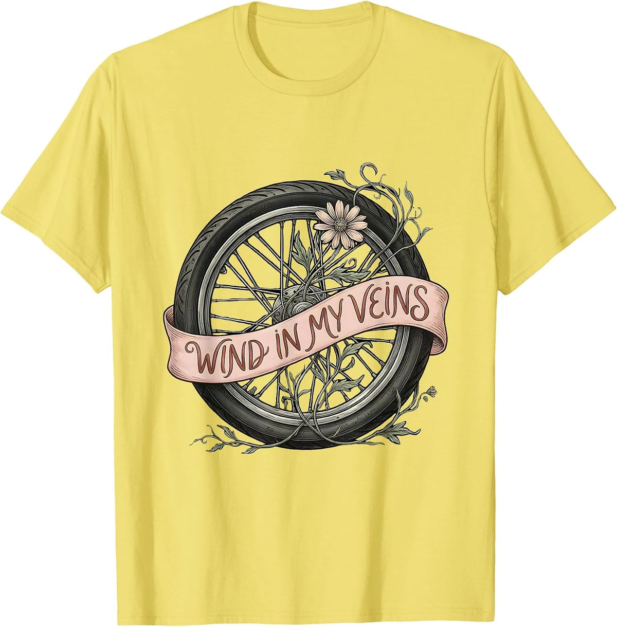 Men's Wind In My Veins Motorcycle Rider Design T-Shirt - Lemon Yellow