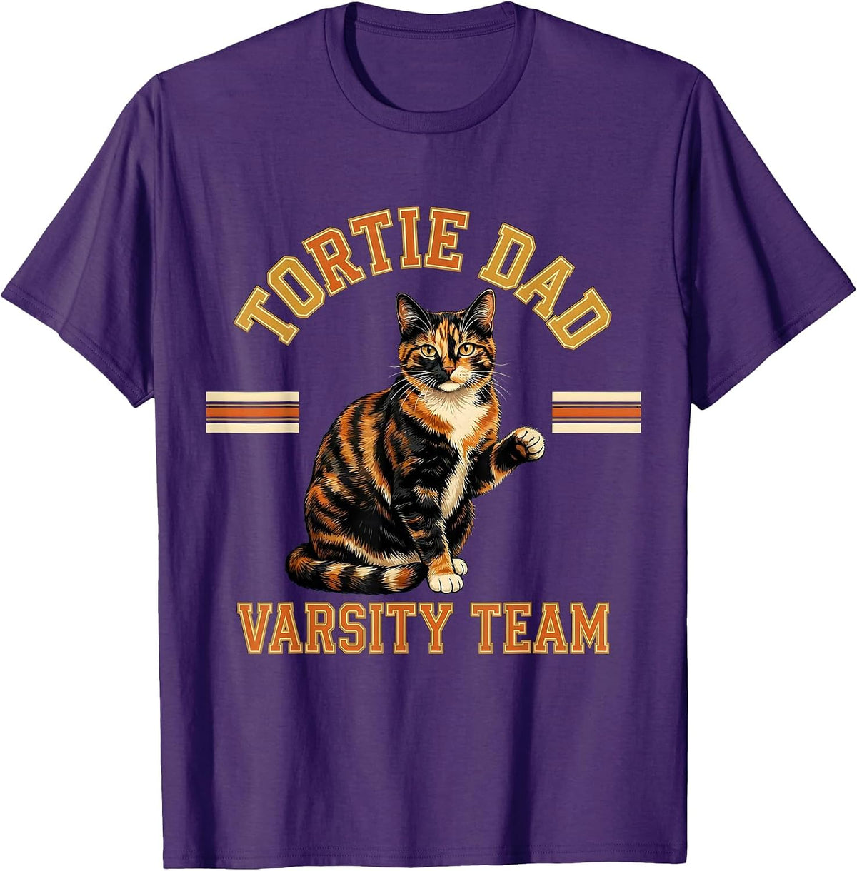 Men's Tortie Dad Varsity Team Funny Tortieshell Cat Lover Humor T-Shirt - Purple