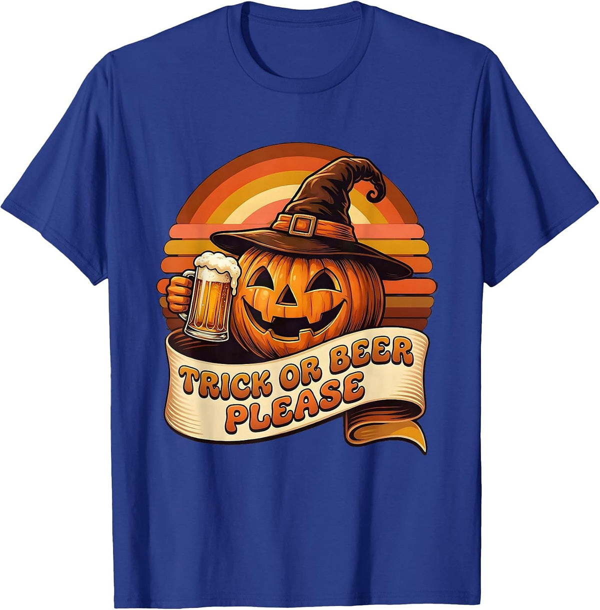 Men's Trick or Beer Please Halloween Funny Design T-Shirt - Royal Blue