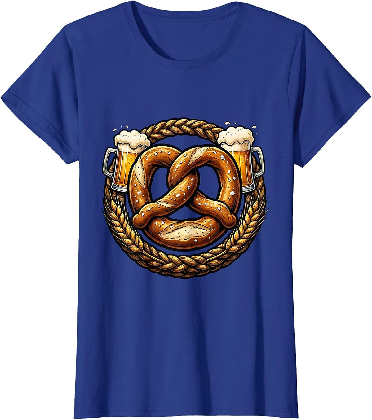 Women's Bold Pretzel Graphic Oktoberfest Design T-Shirt - Royal Blue