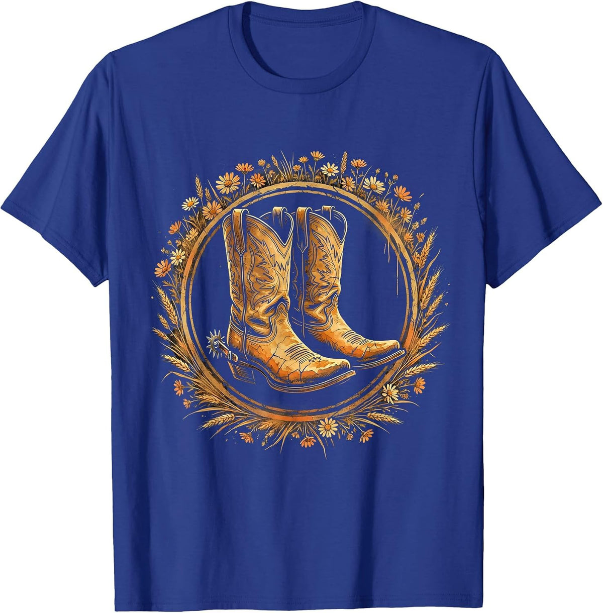 Cowboy Boots With Spurs and Dust Graphic T-Shirt - Royal Blue