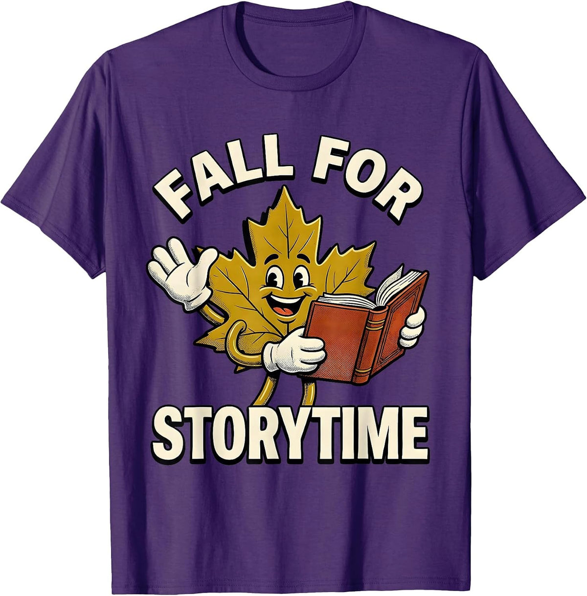 Fall For Storytime Retro Cartoon Teacher Fall Classroom Wear T-Shirt - Purple