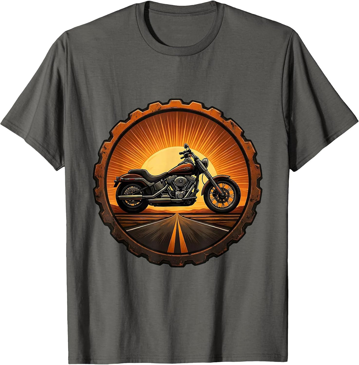 Men's Chopper Motorcycle Silhouette Sunset Graphic T-Shirt - Asphalt Grey