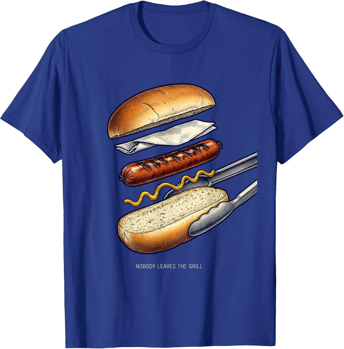 Nobody Leaves The Grill Exploded View BBQ Humor T-Shirt - Royal Blue