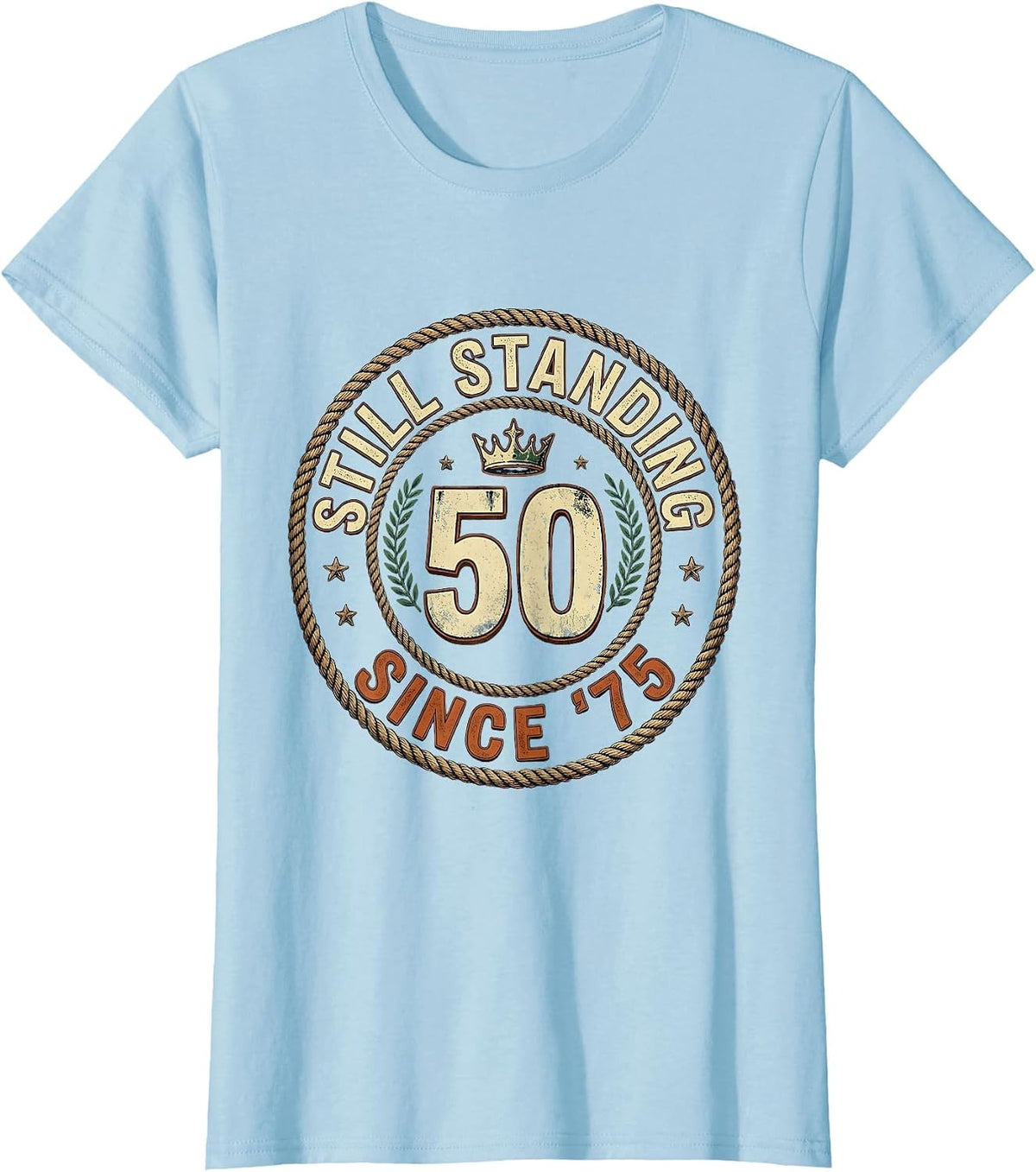 Still Standing Since '75 Vintage Badge Design T-Shirt - Baby Blue