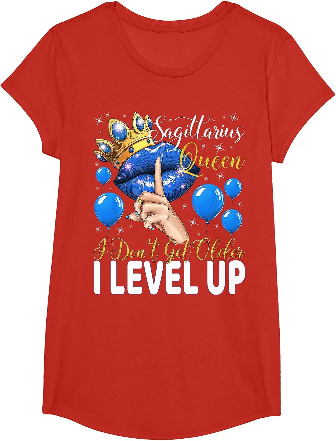 Sagittarius Queen I Don't Get Older I Level Up Birthday T-Shirt - Girls Red