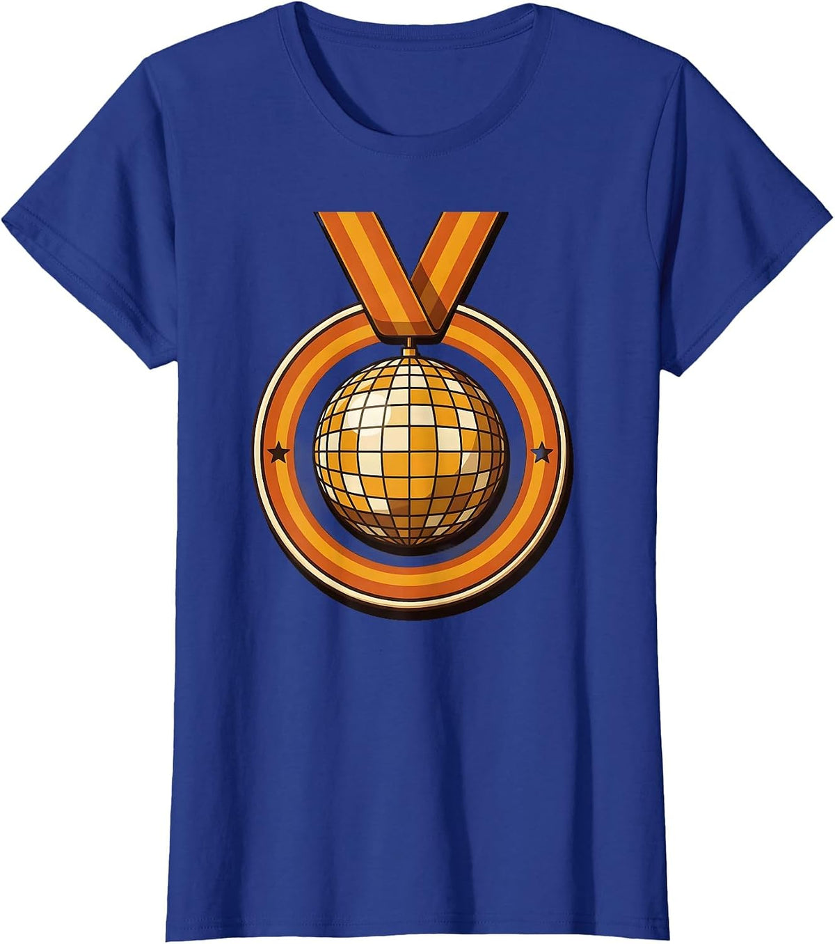 Women's Sealed Disco Ball Badge Retro 70s Party Costume T-Shirt - Royal Blue