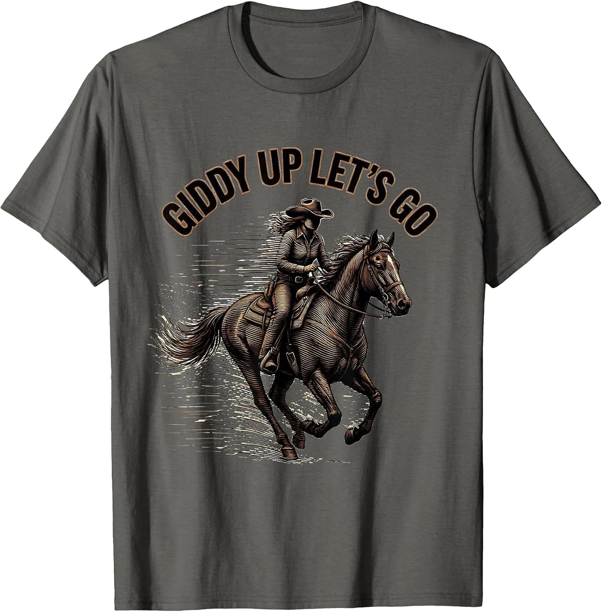 Giddy Up Lets Go Cowgirl Graphic Design T-Shirt - Asphalt Grey