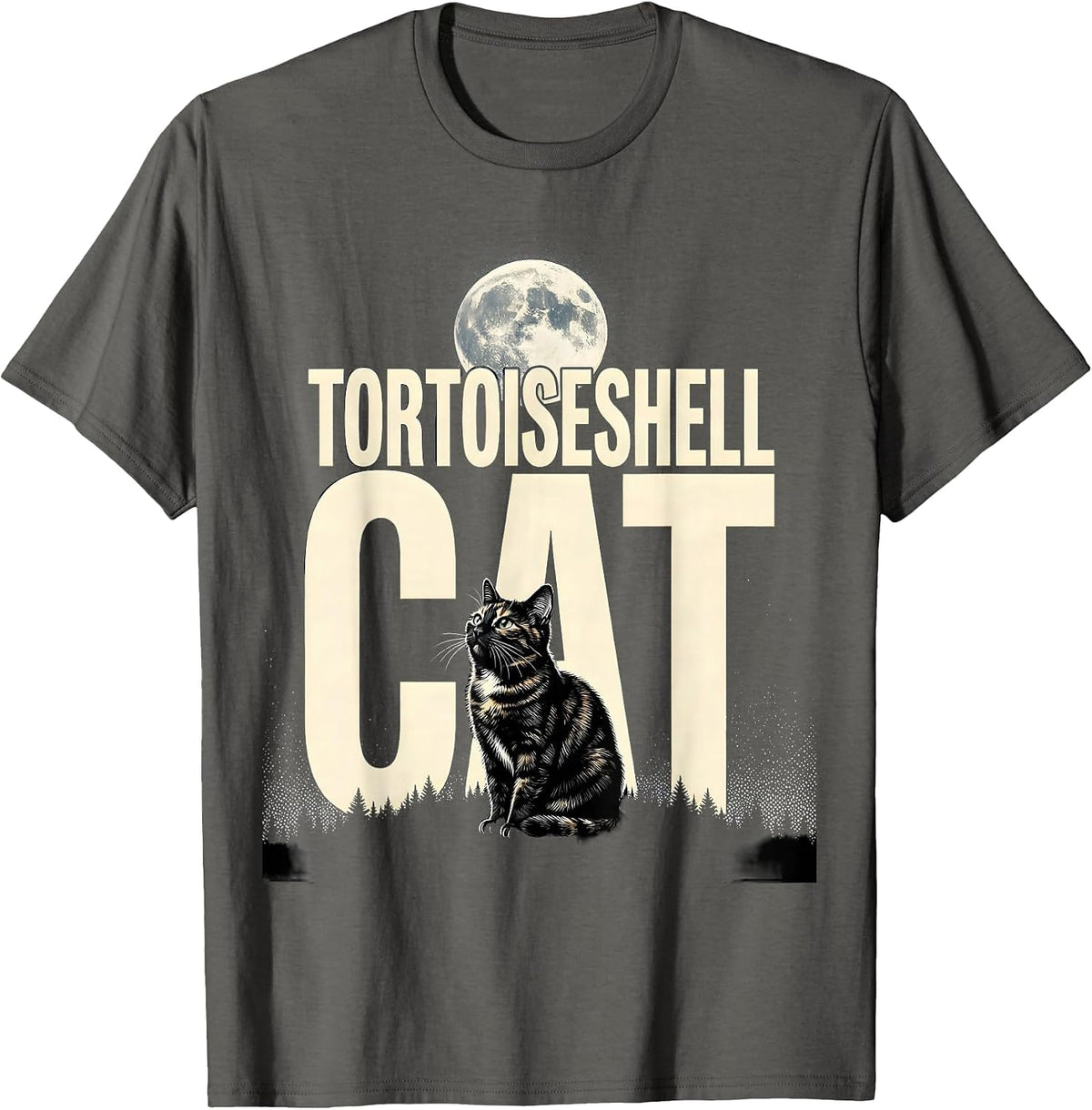 Men's Tortoiseshell Cat Howling at Moon Vintage Retro Cat Lover T-Shirt - Asphalt Grey
