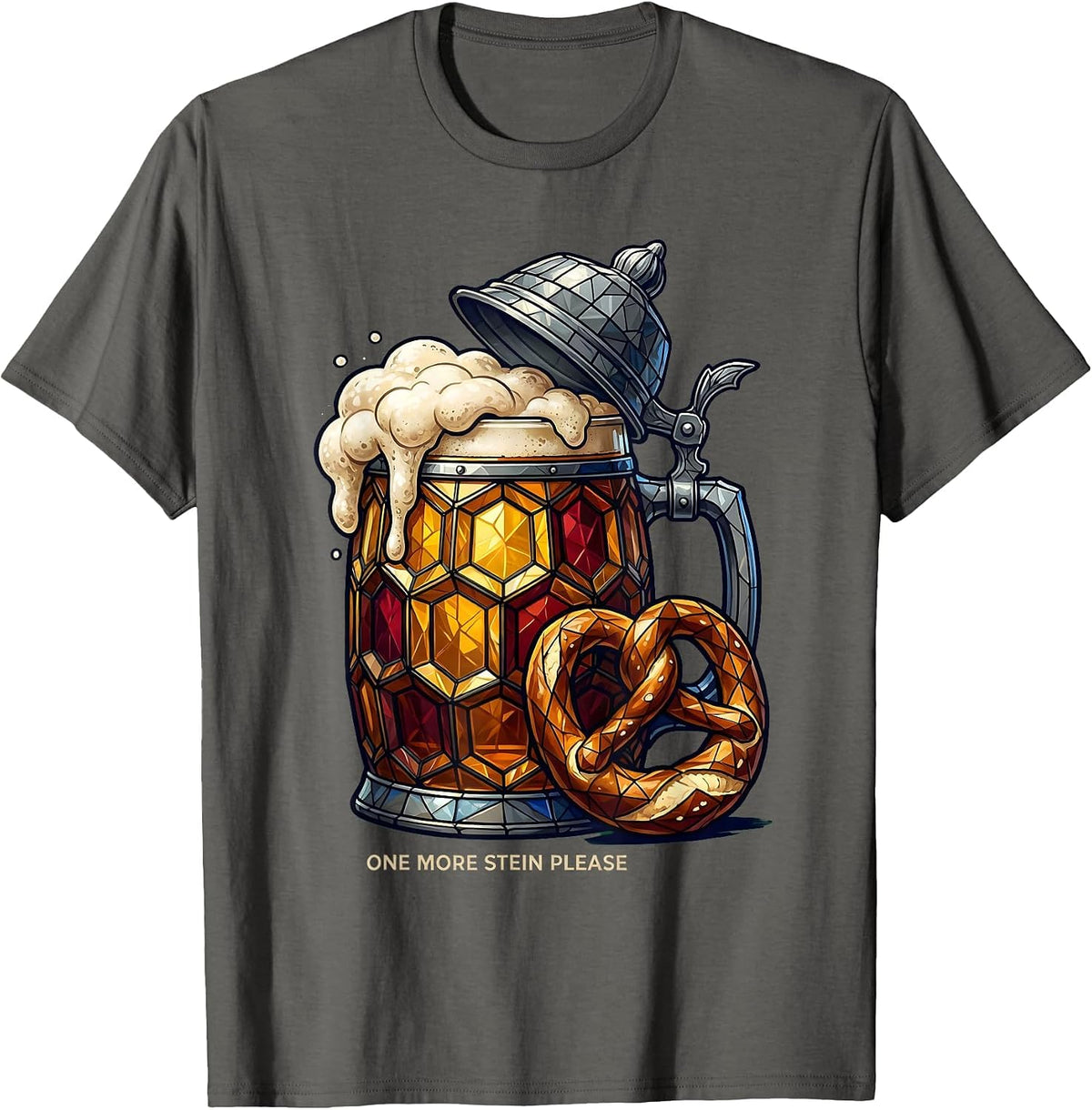 One More Stein Please Oktoberfest Design T-Shirt - Asphalt Grey