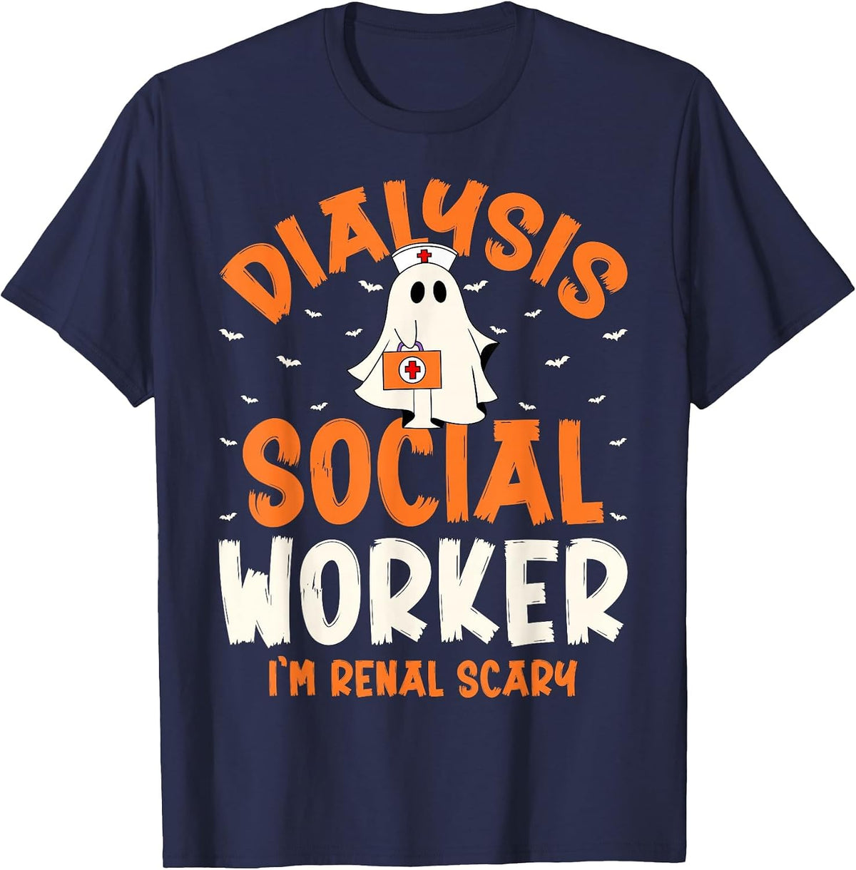 Dialysis Social Worker Renal Scary Ghost Spooky Halloween T-Shirt - Navy Blue