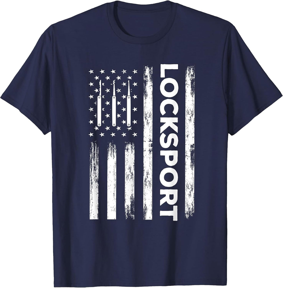 USA Locksport Design for Locksmith Locksmithing USA Flag T-Shirt - Navy Blue