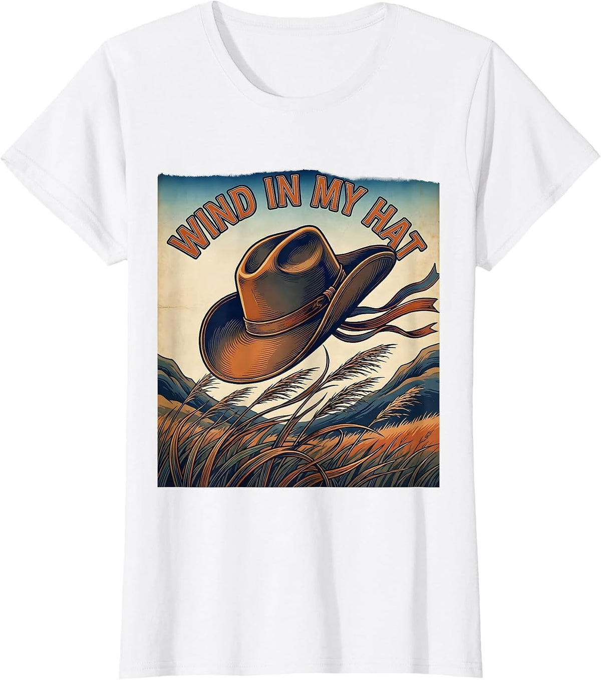 Women's Wind in My Hat Cowgirl Western Design T-Shirt - White