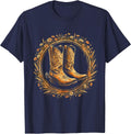 Cowboy Boots With Spurs and Dust Graphic T-Shirt - Navy Blue