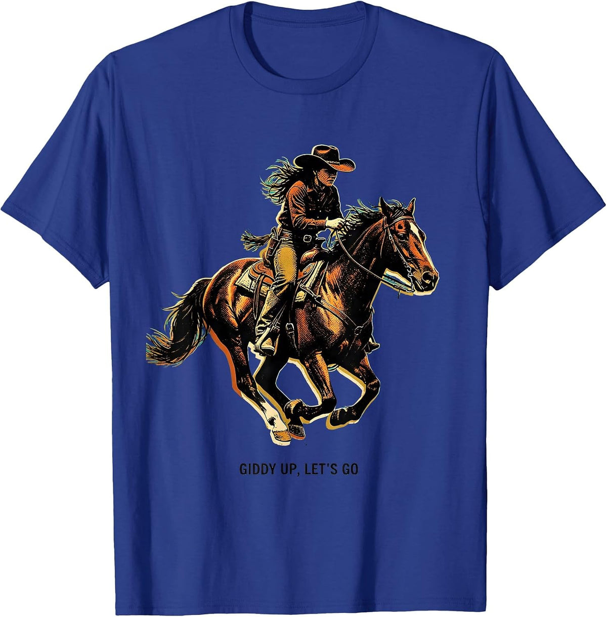 Men's Giddy Up Lets Go Cowgirl Western Design T-Shirt - Royal Blue