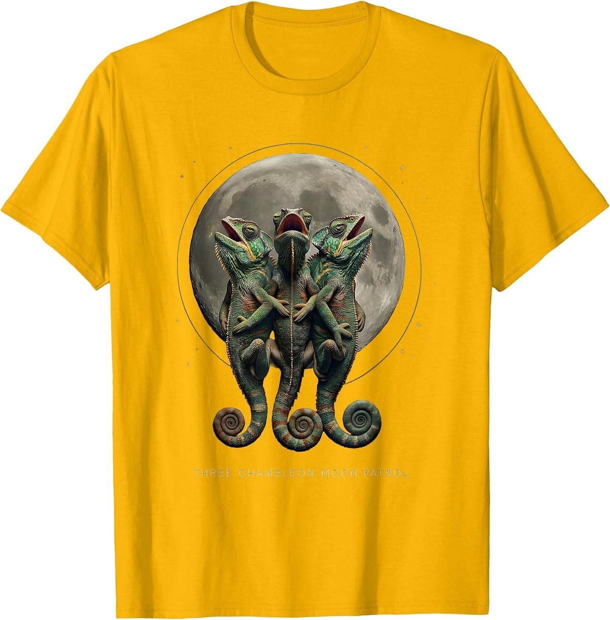 Three Chameleon Moon Patrol Surreal Halloween Meme Humor T-Shirt - Golden Yellow