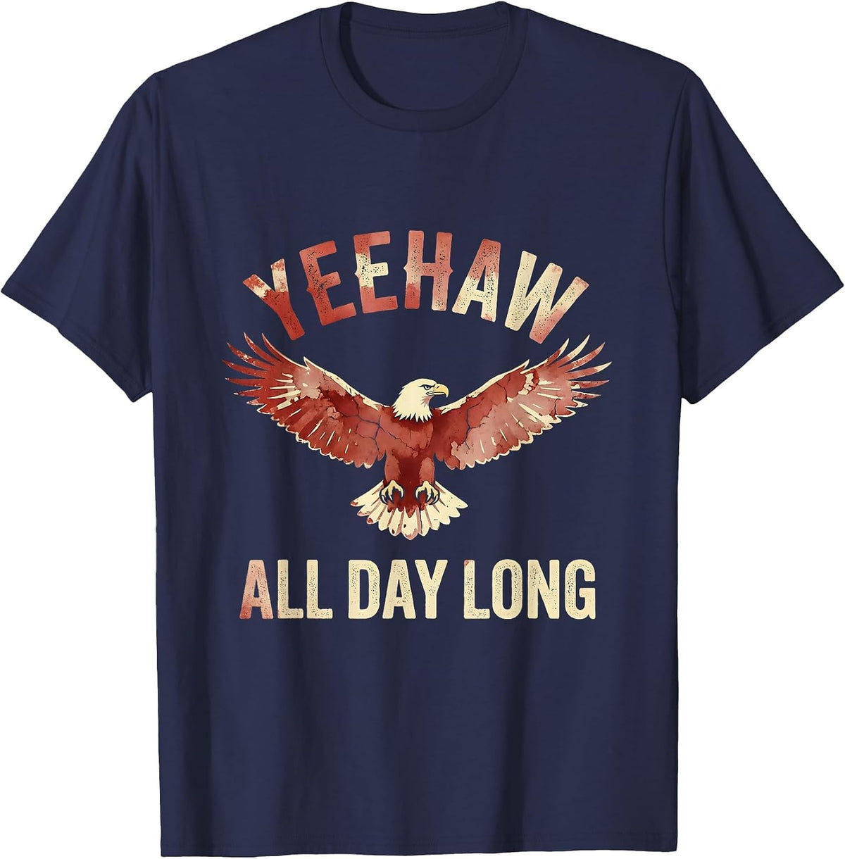 Yeehaw All Day Long Western Cowboy Design T-Shirt - Navy Blue