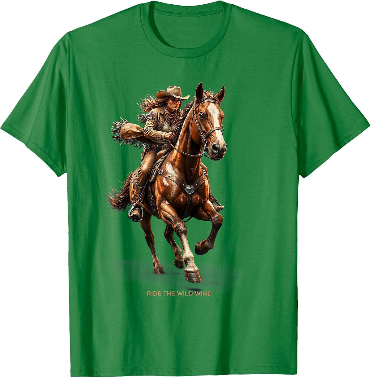Men's Ride the Wild Wind Cowgirl Graphic Design T-Shirt - Kelly Green