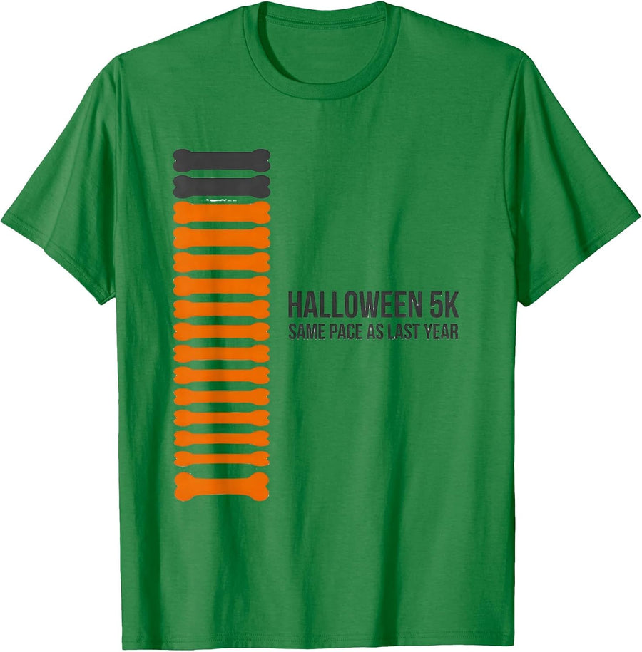 Men's Halloween 5K Same Pace As Last Year Funny Running Skeleton T-Shirt - Kelly Green