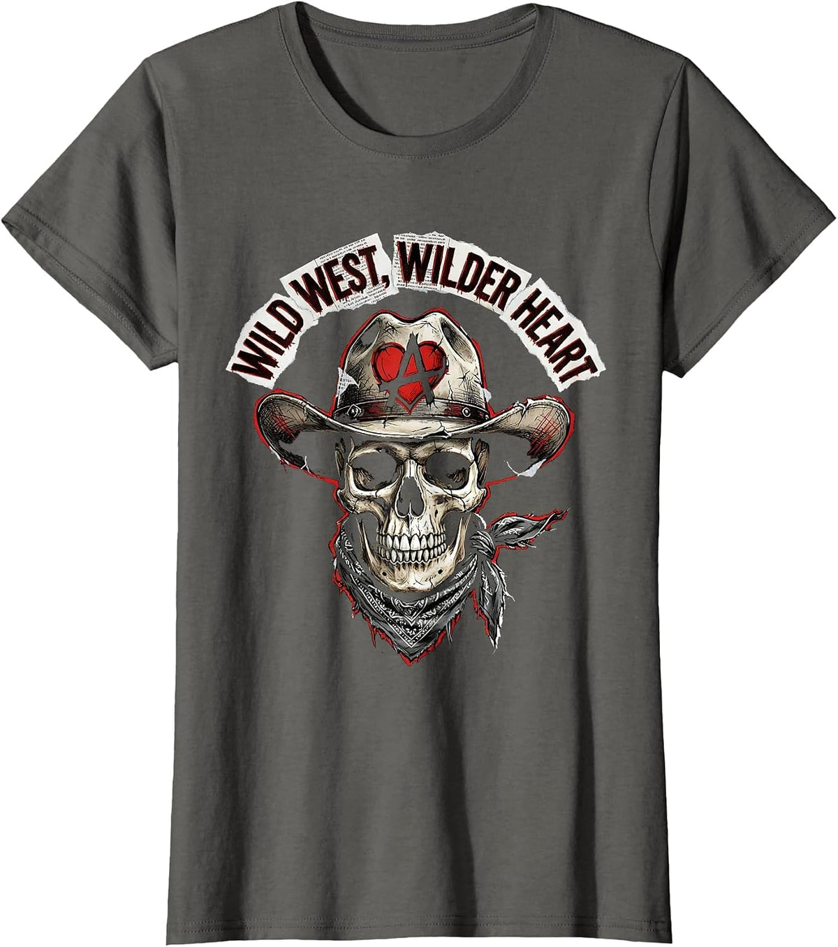 Women's Wild West Wilder Heart Western Design T-Shirt - Asphalt Grey