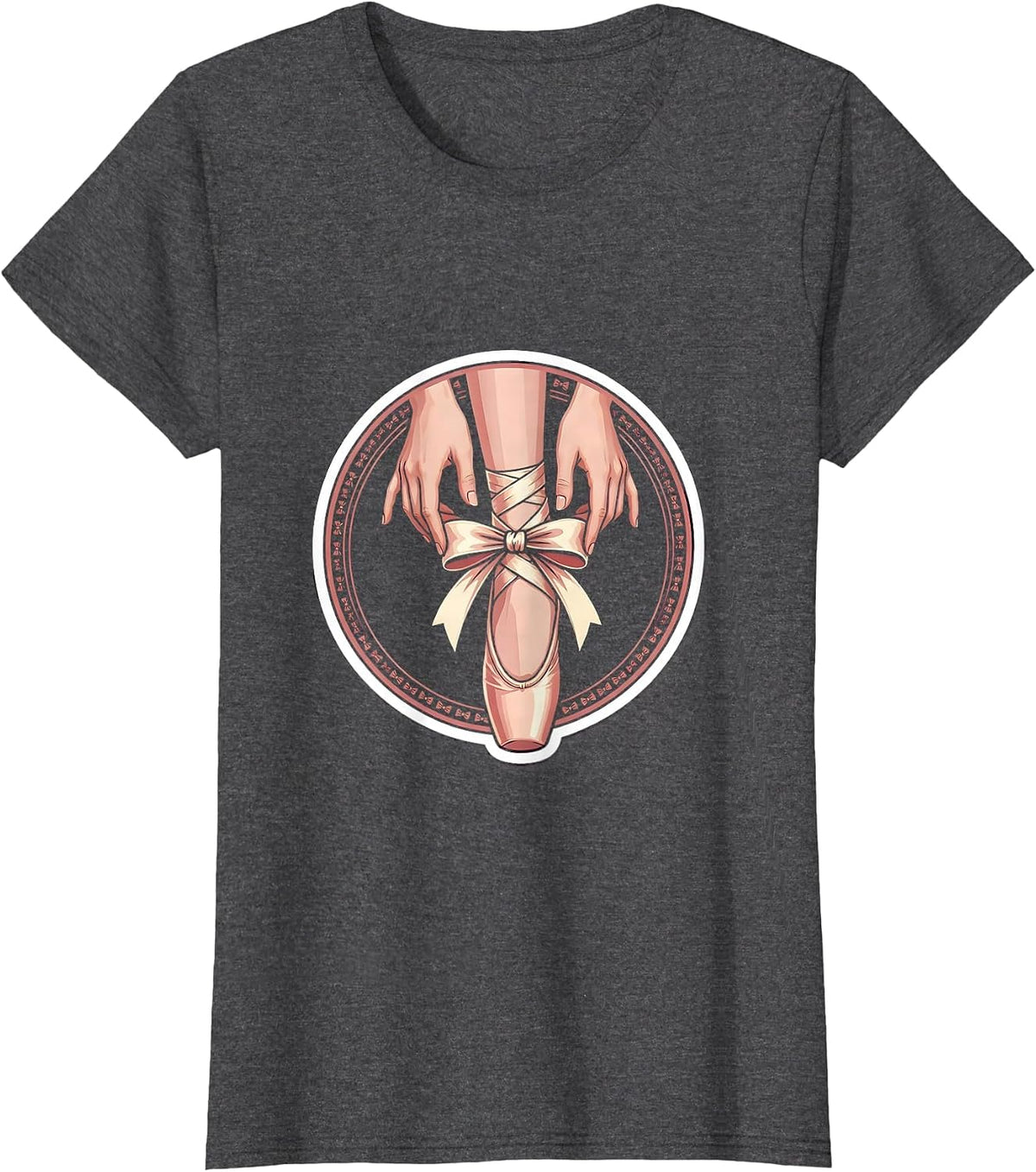 Women's Balletcore Satin Ribbon Ankle Tie Graphic T-Shirt - Dark Heather Grey
