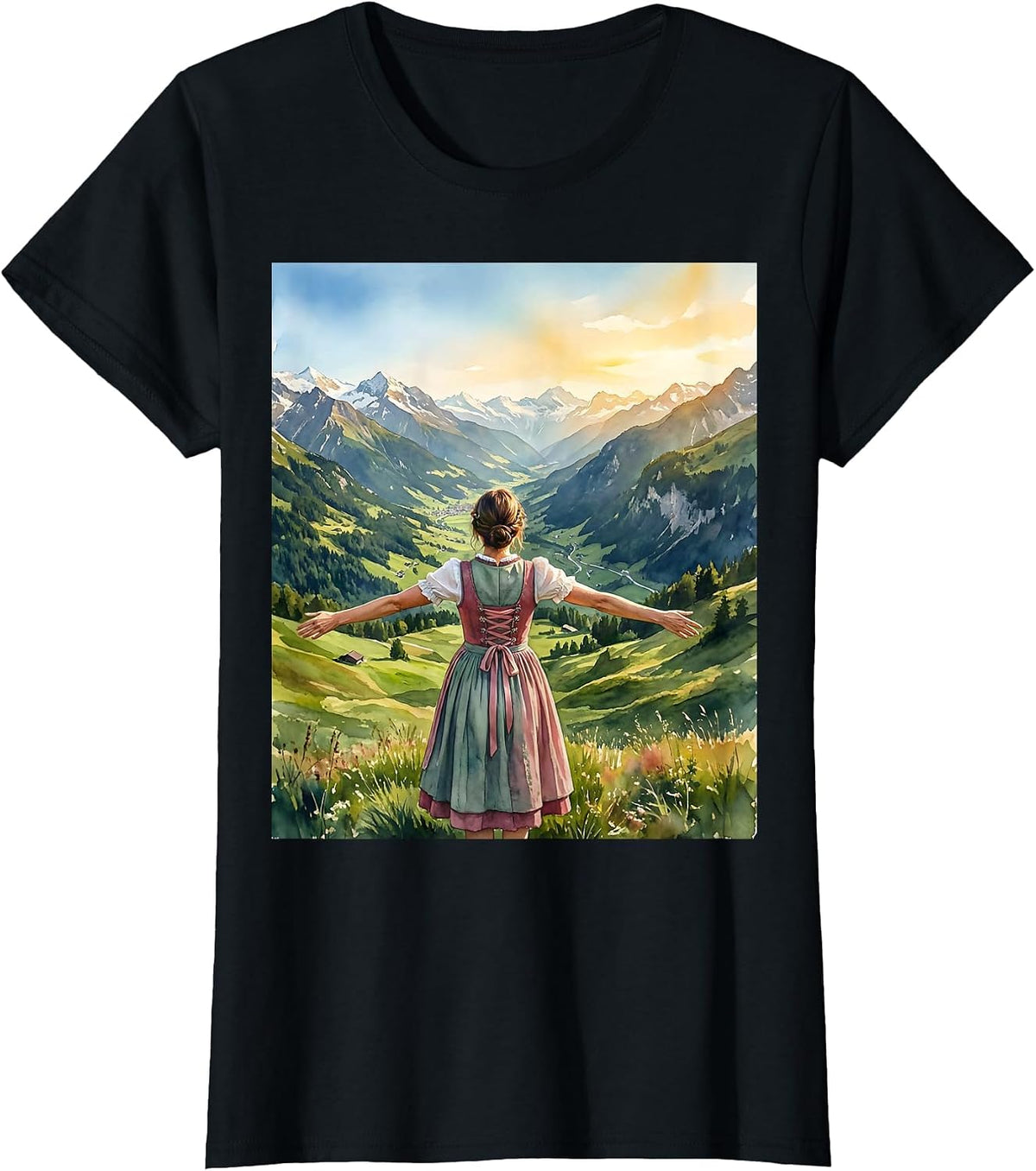 Oktoberfest Bavarian Mountain Valley Gazing T-Shirt - Black