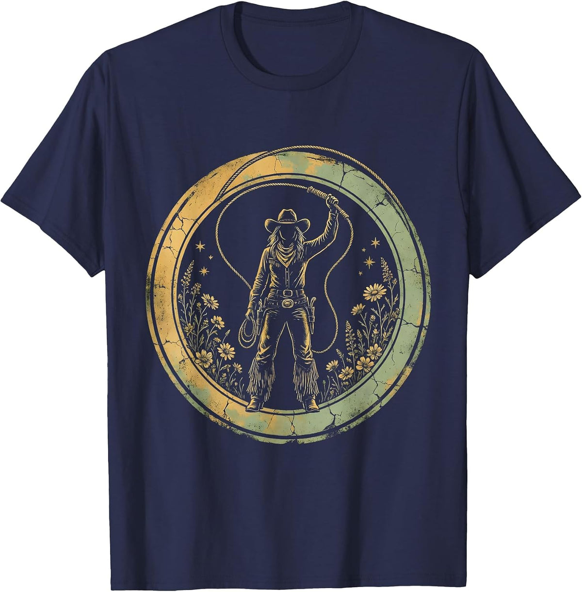 Cowboy Lasso Western Rodeo Graphic Tee T-Shirt - Navy Blue
