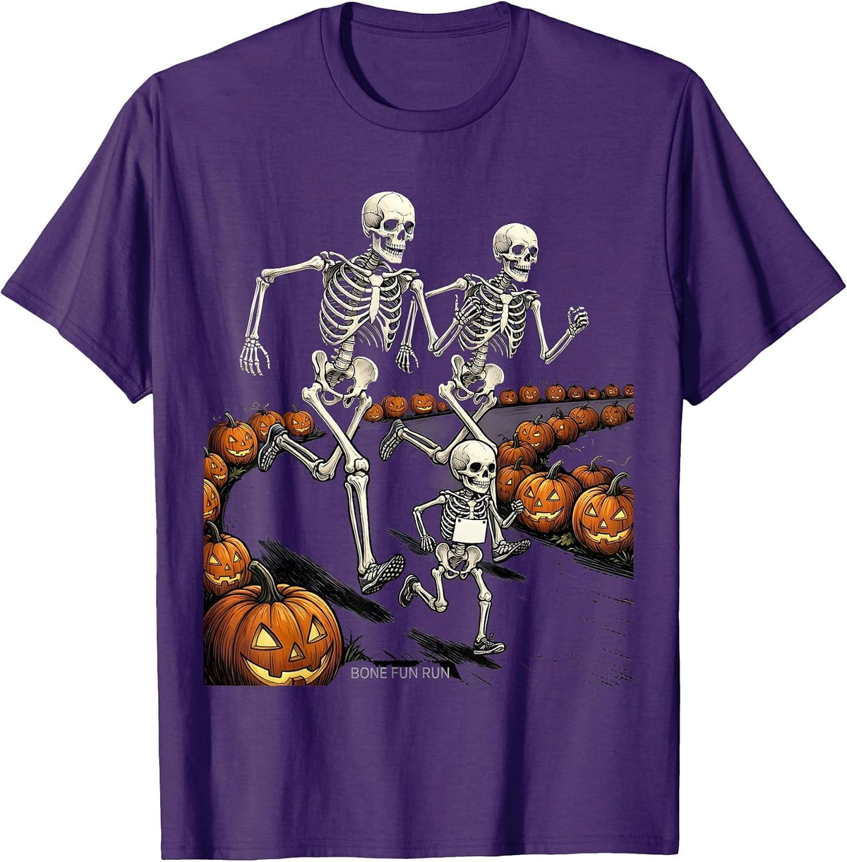Bone Fun Run Funny Skeleton Halloween 5K Runner Costume T-Shirt - Purple
