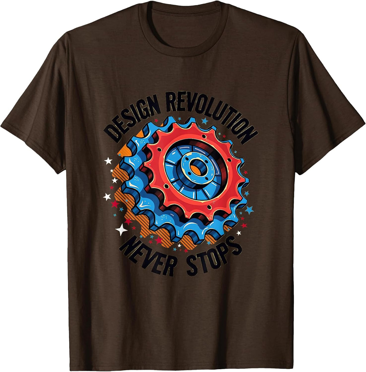 Design Revolution Never Stops Graphic T-Shirt - Brown