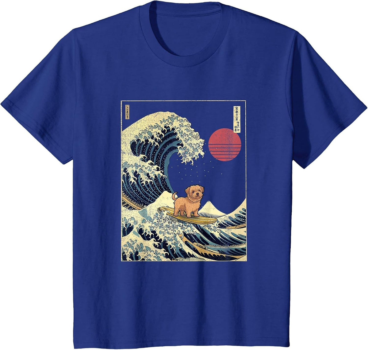 Norfolk Terrier Japanese Kanagawa Wave Funny Surf Dog T-Shirt - Royal Blue