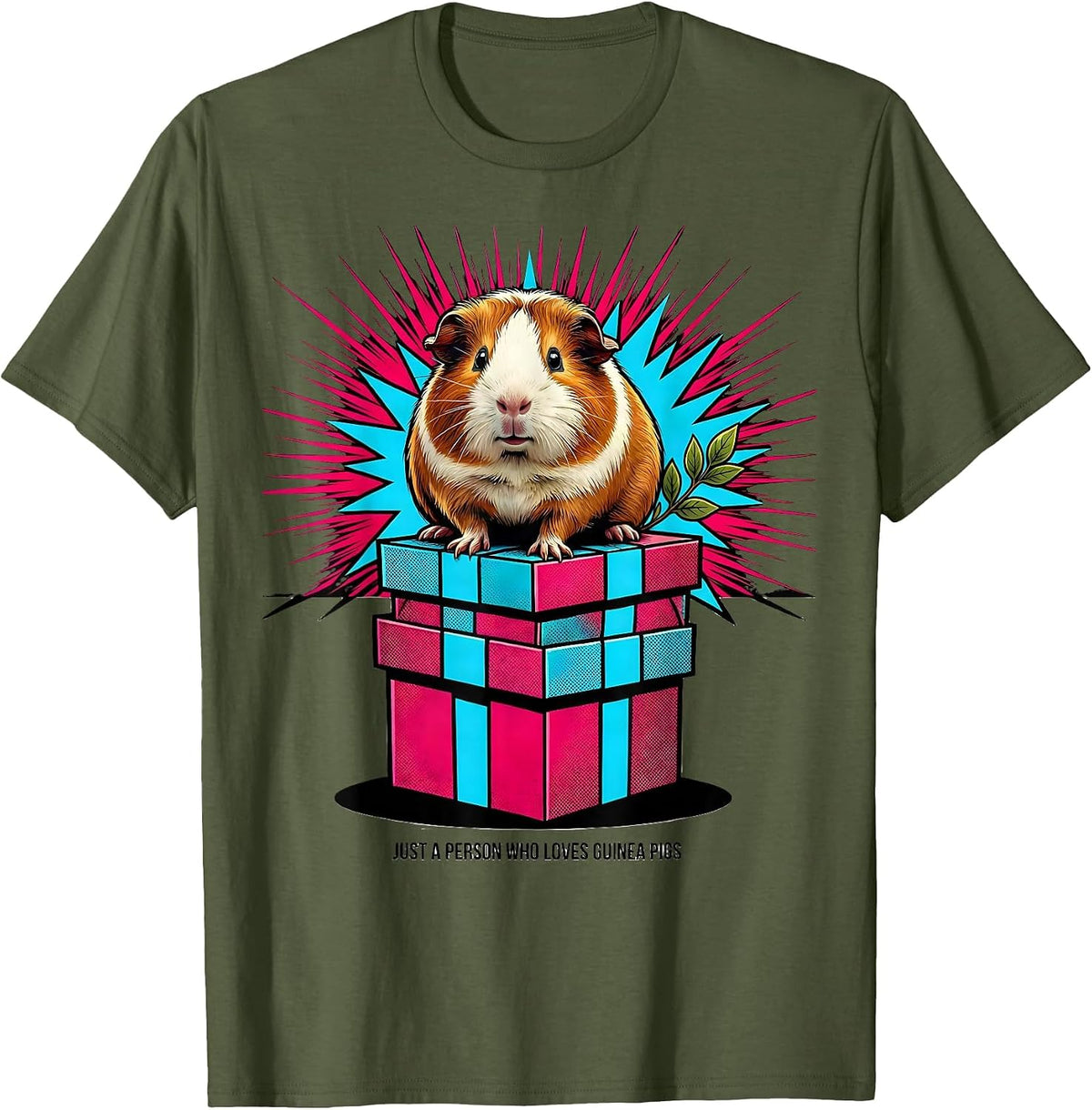 Just A Person Who Loves Guinea Pigs Pop Art Guinea Pig Lover T-Shirt - Olive Green