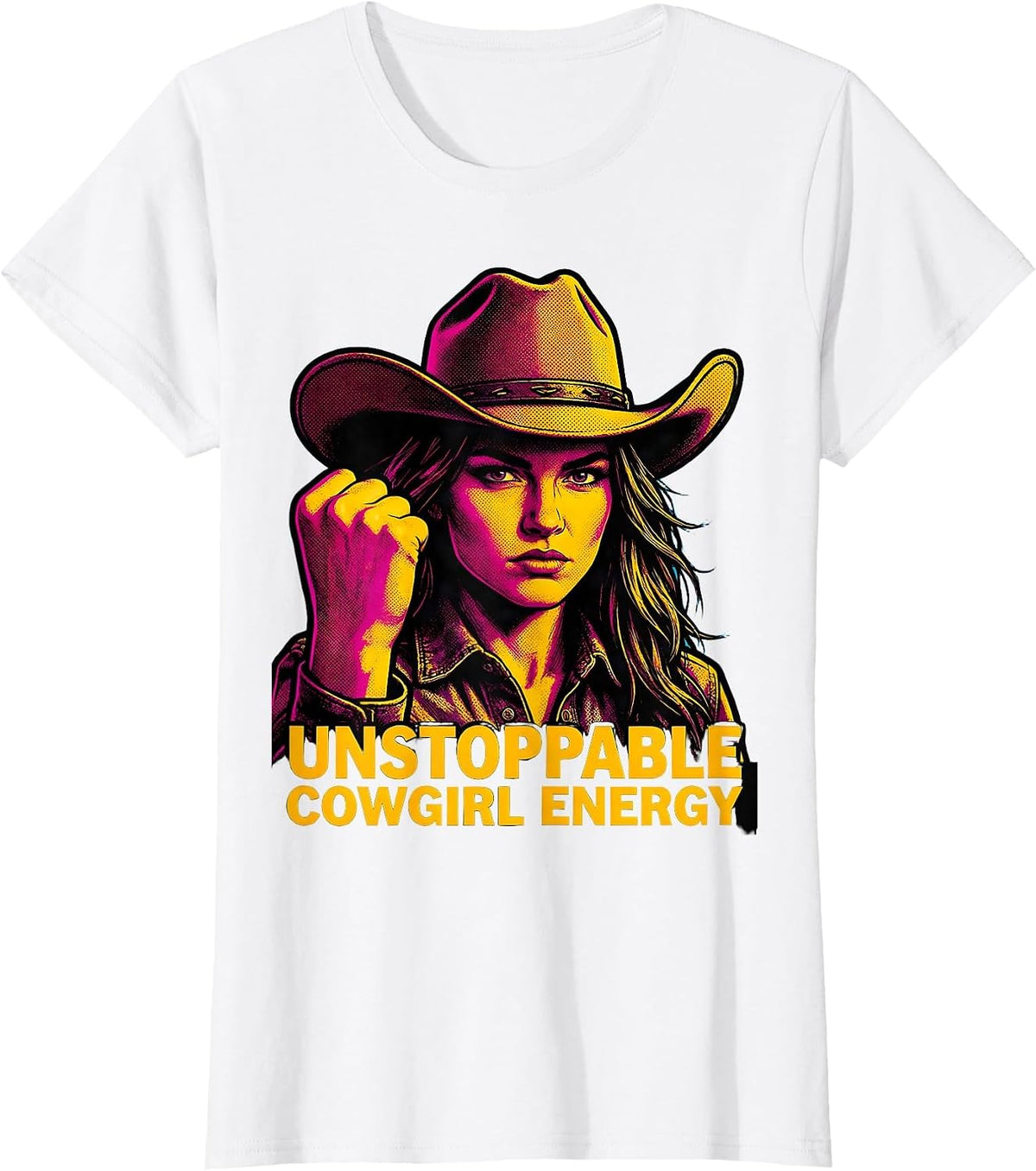 Unstoppable Cowgirl Energy Western Design T-Shirt - White